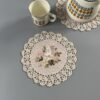 Handmade ribbon embroidered crochet placemat 22cm deep beige