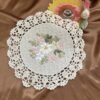 Handmade ribbon embroidered crochet placemat 22cm deep beige