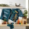kitchen towel (1) Navy Blue Printed Cotton-Linen Tea Towel