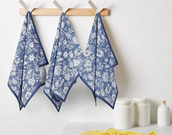 kitchen towel (2) Blue Printed Cotton Kitchen Towel