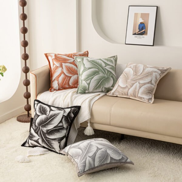 leaf chenille cushion (10) Chenille leaf pattern cushion cover 45x45cm