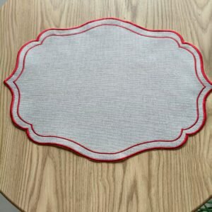 Light beige linen embroidered placemat with cutwork
