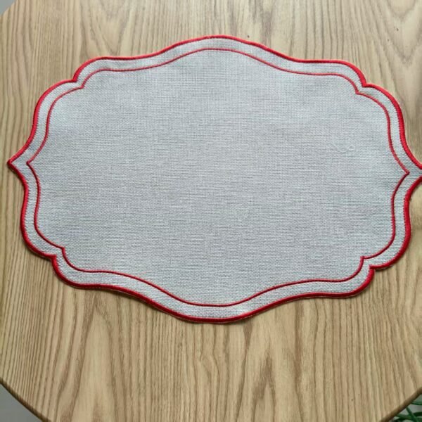 light beige linen embroidered placemat (9) Light beige linen embroidered placemat with cutwork