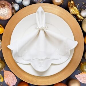 Round Lace-Edge Cotton-Linen Napkin 38cm | GeoWeave