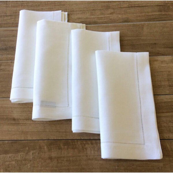 White Linen Hollow Embroidered Napkin | GeoWeave