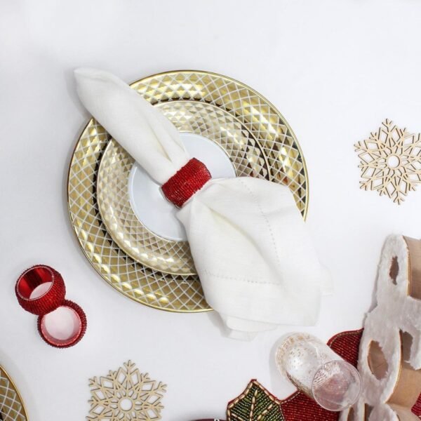 White Linen Hollow Embroidered Napkin | GeoWeave