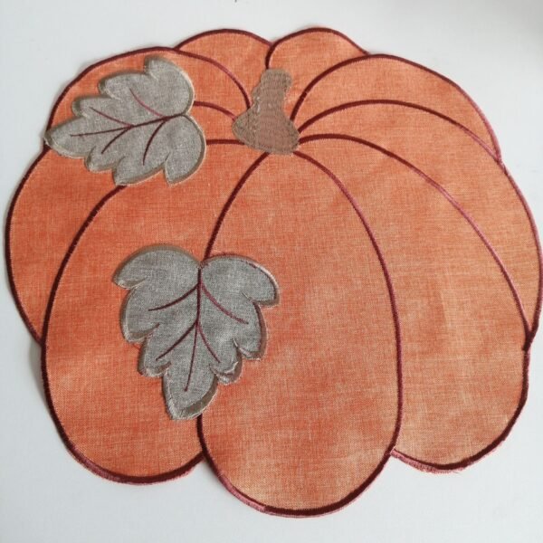 Orange pumpkin embroidered placemat for Thanksgiving