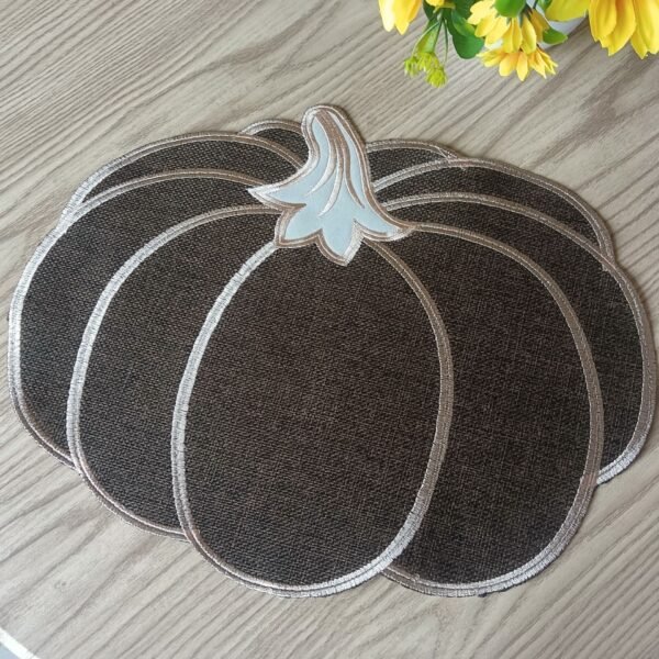 Orange pumpkin embroidered placemat for Thanksgiving