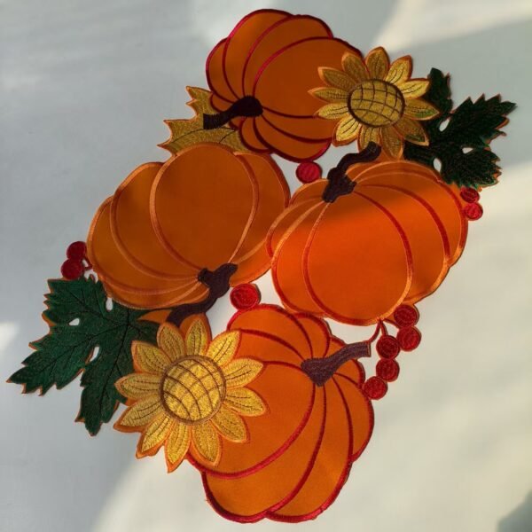 Orange pumpkin embroidered placemat for Thanksgiving