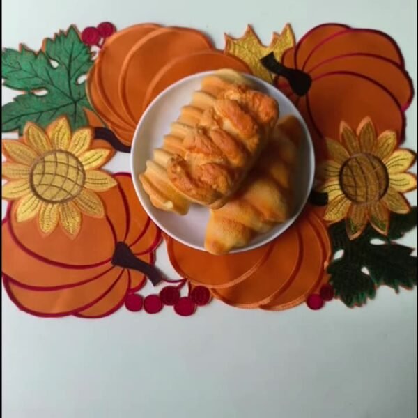 Orange pumpkin embroidered placemat for Thanksgiving