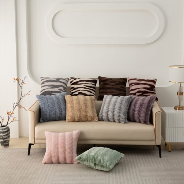 Solid plush striped & leopard cushion cover 45x45cm – soft faux fur home décor