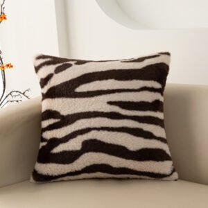 Solid plush striped & leopard cushion cover 45x45cm – soft faux fur home décor