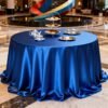Deep Blue Luxury Satin Round Tablecloth – High-Density Polyester Fabric