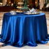Deep Blue Luxury Satin Round Tablecloth – High-Density Polyester Fabric