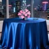Deep Blue Luxury Satin Round Tablecloth – High-Density Polyester Fabric