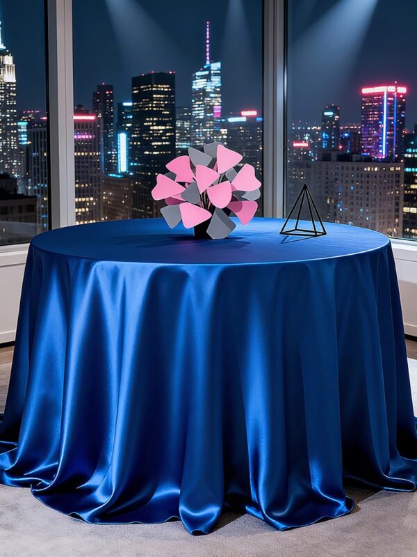 Deep Blue Luxury Satin Round Tablecloth – High-Density Polyester Fabric