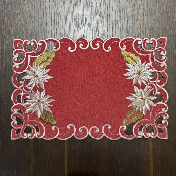 red Christmas flower embroidered placemat (1) Rectangular red Christmas flower embroidered placemat