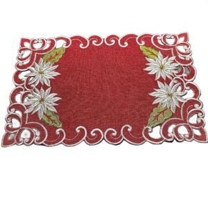 Rectangular red Christmas flower embroidered placemat