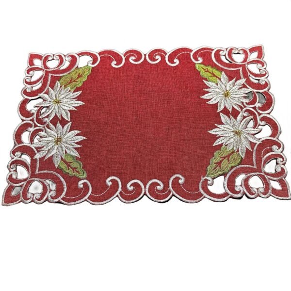 red Christmas flower embroidered placemat (5) Rectangular red Christmas flower embroidered placemat