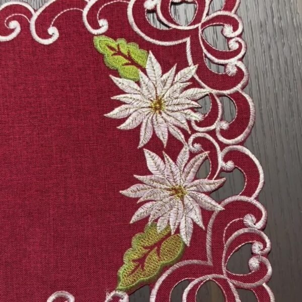 red Christmas flower embroidered placemat (7) Rectangular red Christmas flower embroidered placemat