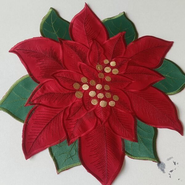 Red and gold round embroidered Christmas placemat