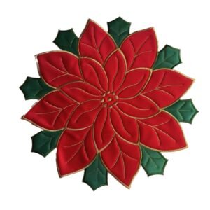 Red and gold round embroidered Christmas placemat