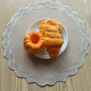 Round linen double-layer embroidered placemat