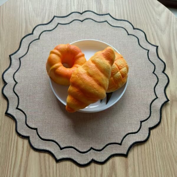 Round linen double-layer embroidered placemat