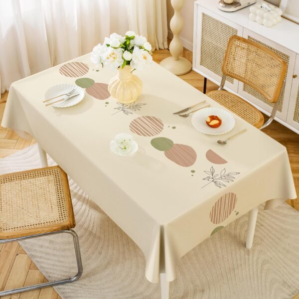 GeoWeave Silk PU Tablecloth – Ice Gray and Coffee Waterproof Finish