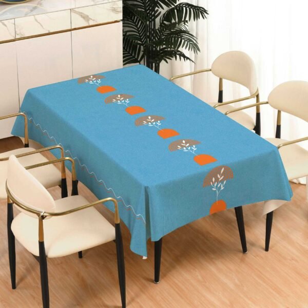 GeoWeave Silk PU Tablecloth – Ice Gray and Coffee Waterproof Finish