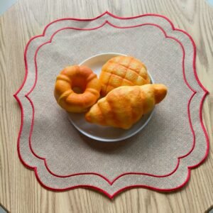 Square linen embroidered placemat handmade