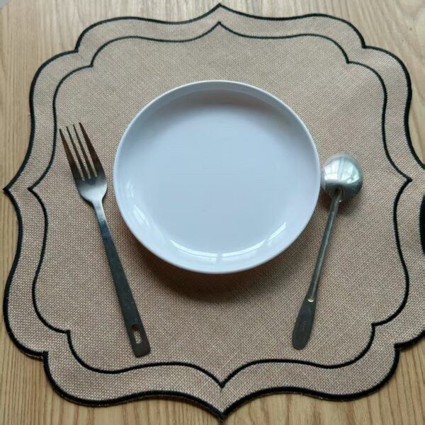 square linen embroidered placemat (4) Square linen embroidered placemat handmade