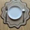velvet embroidered placemat beige round (8) Beige velvet embroidered placemat with cutwork