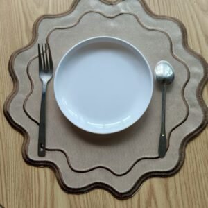 Beige velvet embroidered placemat with cutwork