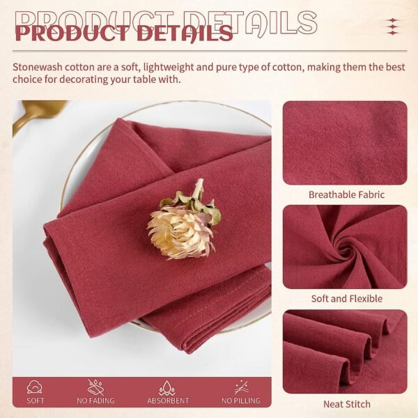 washed cotton napkin (6) Red washed cotton napkin neatly folded on restaurant table setting