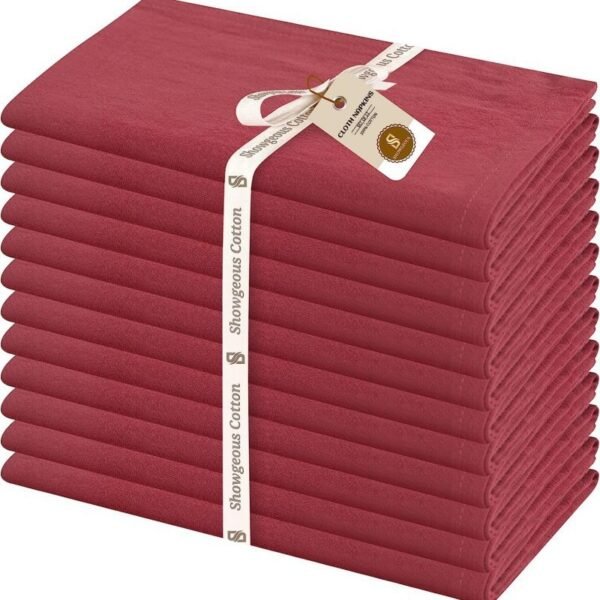 washed cotton napkin (8) Red washed cotton napkin neatly folded on restaurant table setting