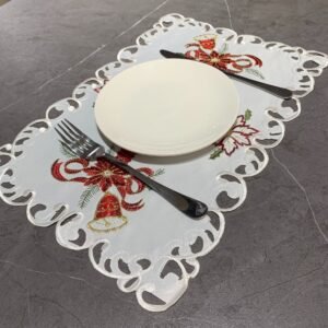 White Christmas bell embroidered rectangular placemat