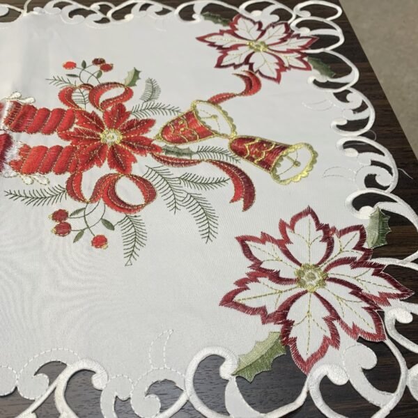 white Christmas bell embroidered placemat (5) White Christmas bell embroidered rectangular placemat