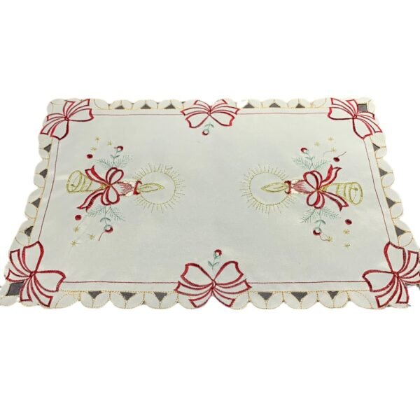 white Christmas bell embroidered placemat (6) White embroidered placemat with candle and bell