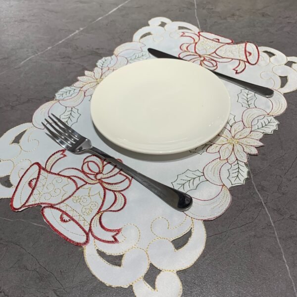 White bell embroidered placemat