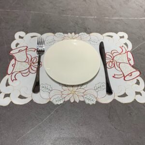 White bell embroidered placemat