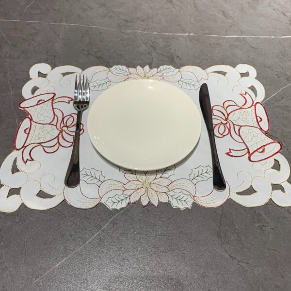 White bell embroidered placemat