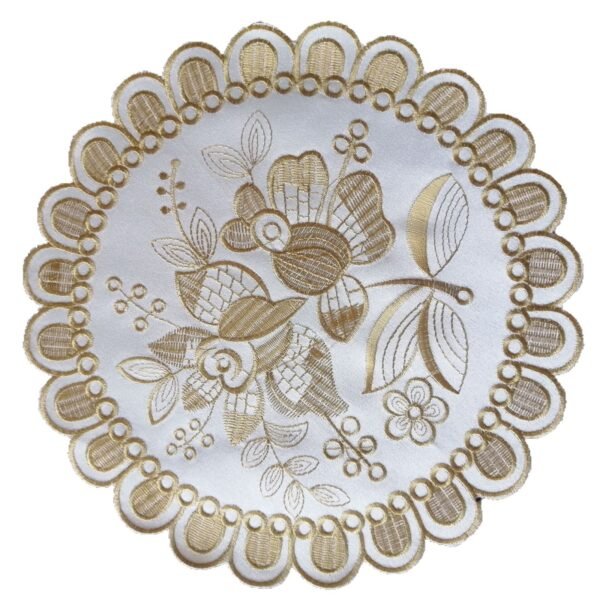 white sunflower embroidered placemat (2) White sunflower embroidered round placemat