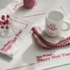 wholesale napkin (1) White Embroidered “HAPPY NEW YEAR” Cotton Napkin