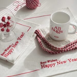 White Embroidered “HAPPY NEW YEAR” Cotton Napkin