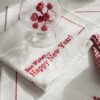 wholesale napkin (4) White Embroidered “HAPPY NEW YEAR” Cotton Napkin