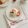 wholesale napkin (5) White Embroidered “HAPPY NEW YEAR” Cotton Napkin
