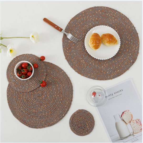 woven round dining mat (3) Colorful woven cotton yarn round placemat 30cm brown