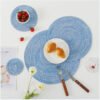 woven round dining mat (4) Colorful woven cotton yarn round placemat 30cm blue