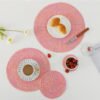 woven round dining mat (5) Colorful woven cotton yarn round placemat 30cm pink